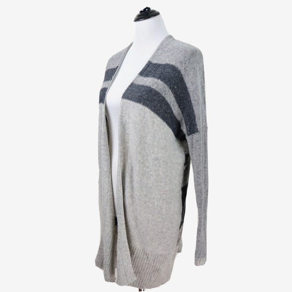 Lovestitch Size S Midi Cardigan Knit Sweater Wool Blend Stripe Grey - Picture 1 of 9